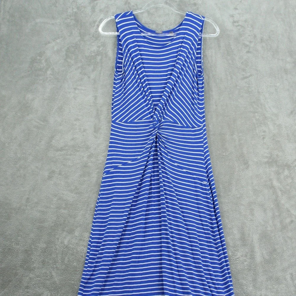 Tahari Dress Women Small Blue Striped Twist Front Nautical Stretch Comfort Knit - Picture 3 of 9